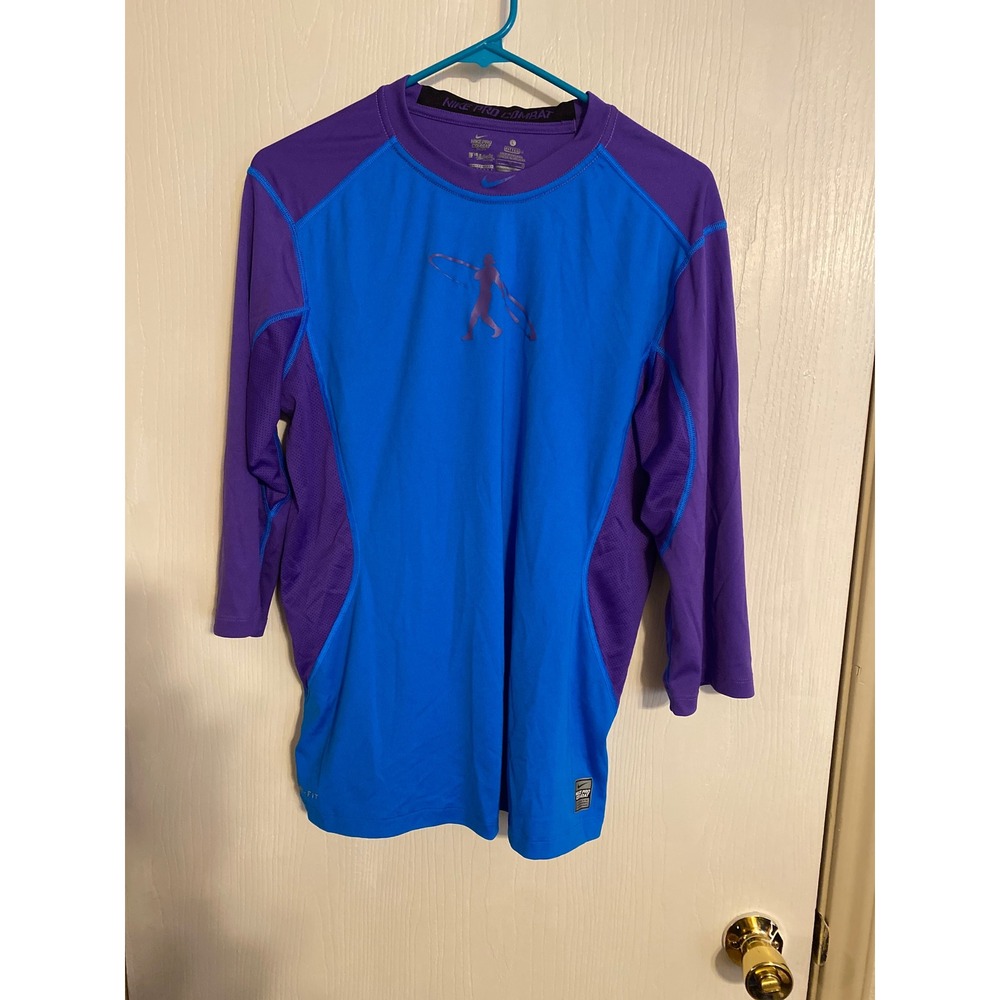 Nike Pro Combat Dri-FIT MLB Baseball 3/4 Sleeve Shirt Blue Purple Large 0538